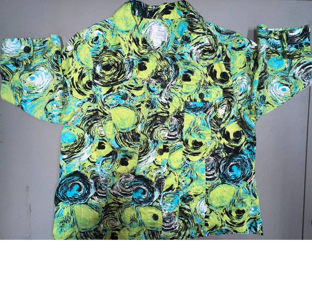 NWOT CJ Banks Shirt Jacket Lime & Turquoise Plus 1X